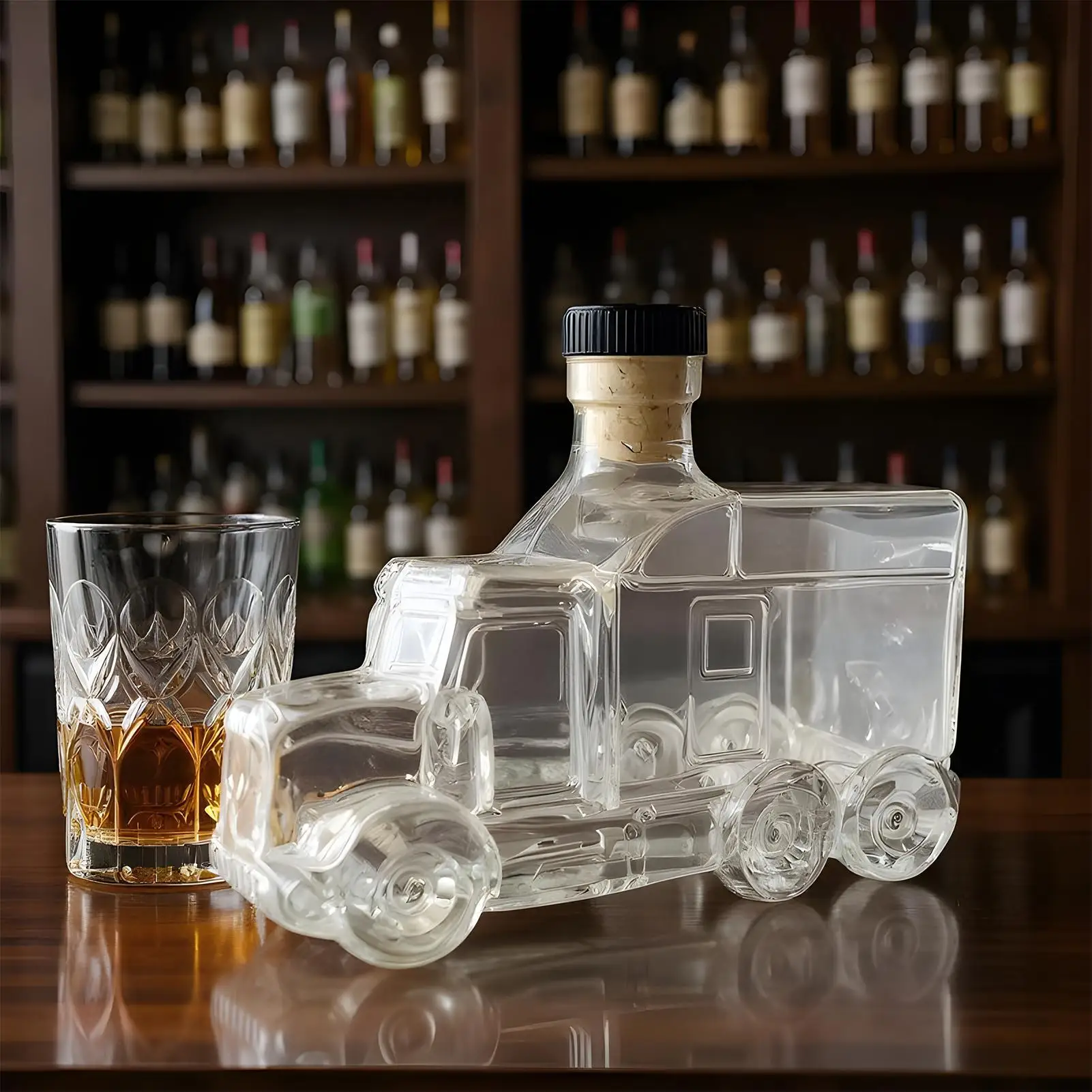 Wine Beer Truck - Weinflasche aus Autoglas, halber LKW-Whiskey-Dekanter 375ml,