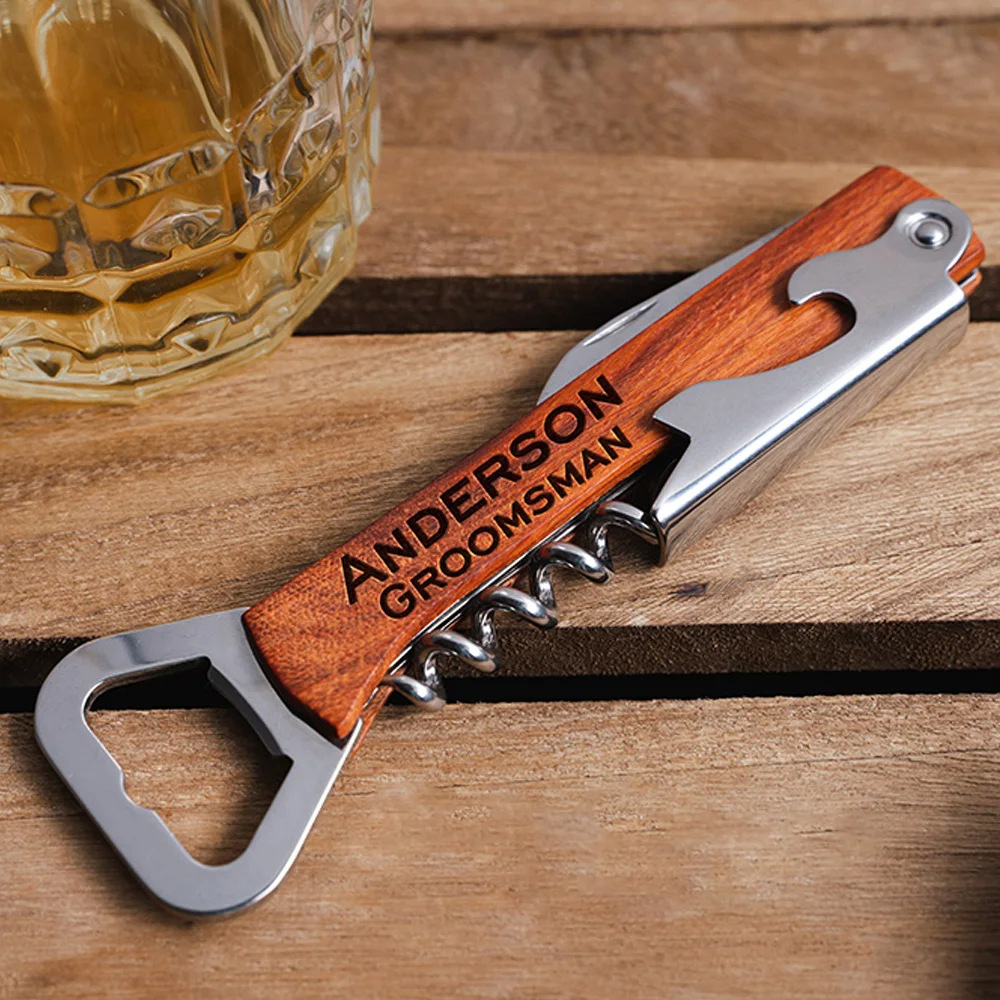 Wine Beer Brand - Korkenzieher-Weinöffner mit personalisiertem Logo und Holzgriff