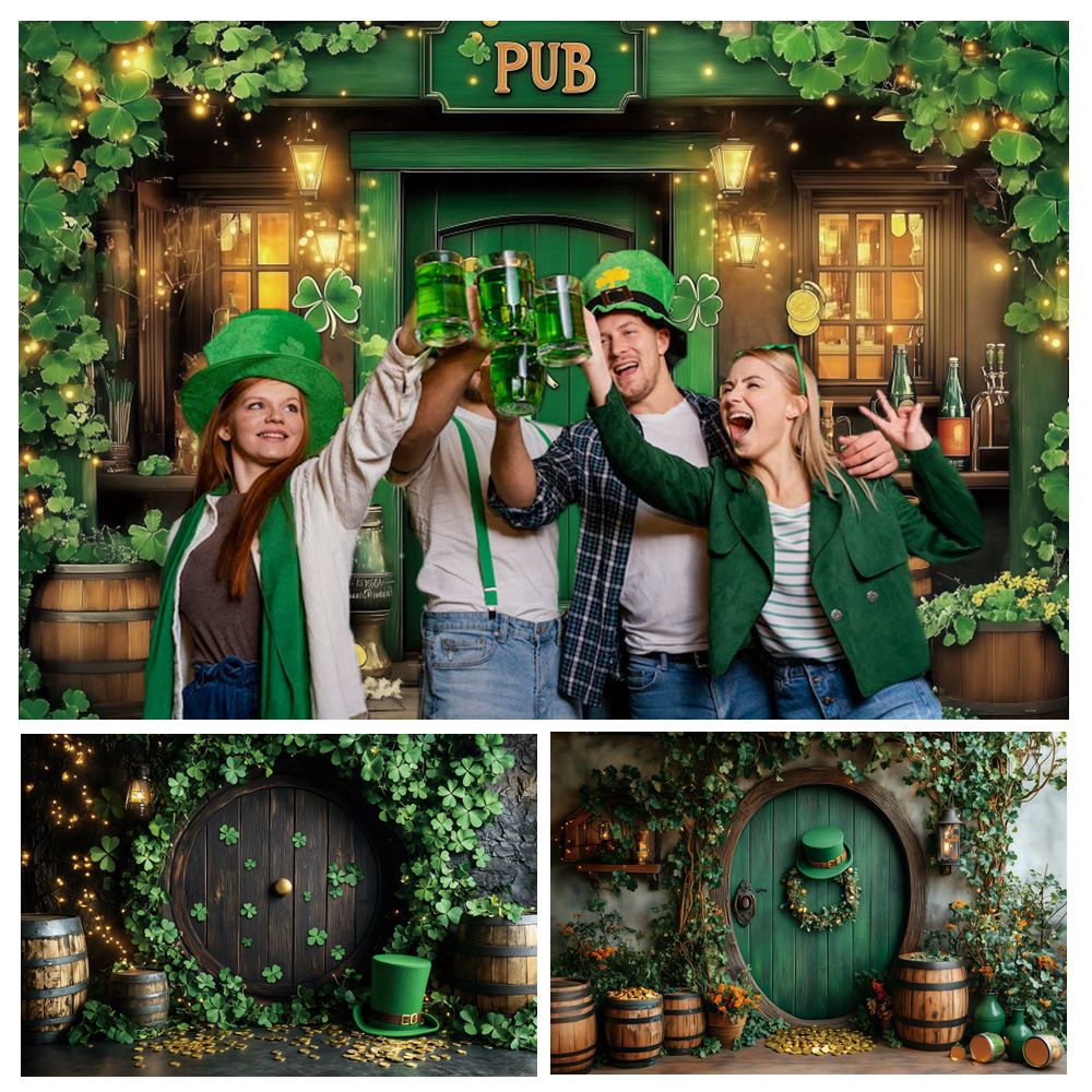 Wine Beer Festival - St. Patrick's Day Hintergrundbanner, grüner Klee,