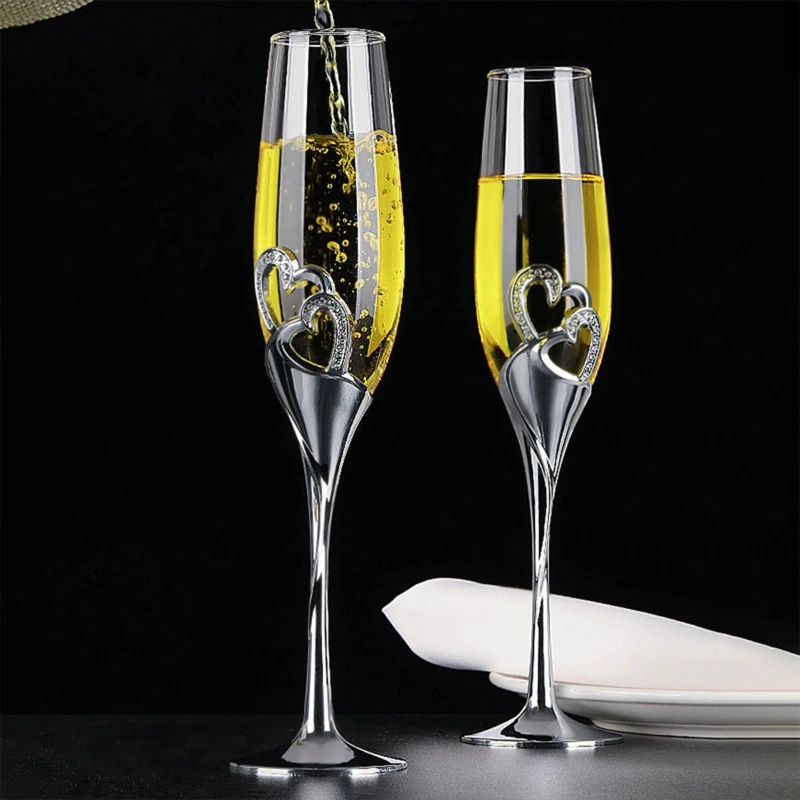 Champagne Flute Pair - 2-teiliges Hochzeits-Champagnerglas-Set, Toastflöte, Gläser mit Kristallrand,