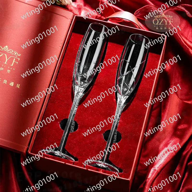 Champagne Flute Pair - QZYF Qiuzhi Yifan Handgeschnitzte Kristall-Sektgläser im